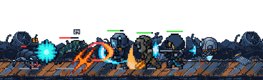 The Tiny Vessel strip: the crew fighting on the walkway, real game pixels